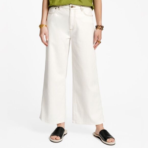 Frances Valentine Sally Jean in Oyster White Cream Wide-Leg Pants Size 18 - Picture 2 of 10